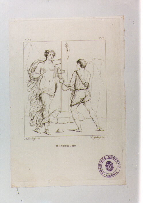 BACCANTE E PASTORE (stampa tagliata) di Anonimo, Apolloni Quintilio Maria, La Volpe Nicola (sec. XIX)