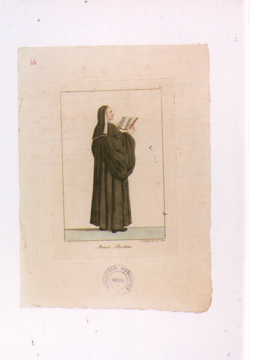 MONACA SILVESTRINA (stampa colorata a mano) di Capparoni Giuseppe (sec. XIX)