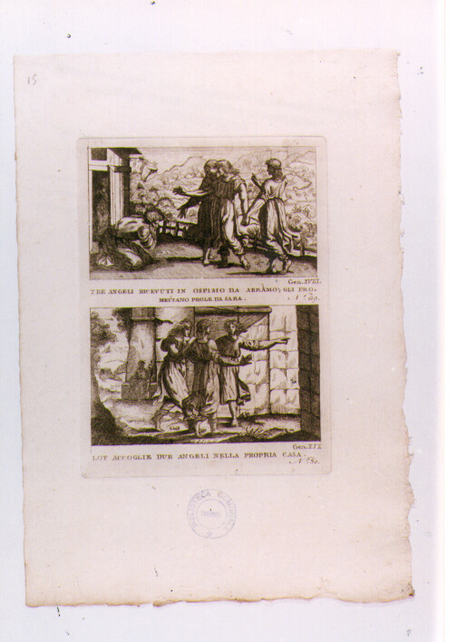 OSPITALITA' DI ABRAMO; LOT ACCOGLIE DUE ANGELI IN CASA (stampa) di Olivieri Bernardino (sec. XVIII)