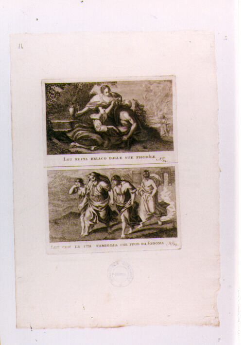 LOT CURATO DALLE SUE FIGLIE; FUGA DA SODOMA (stampa) di Olivieri Bernardino (sec. XVIII)