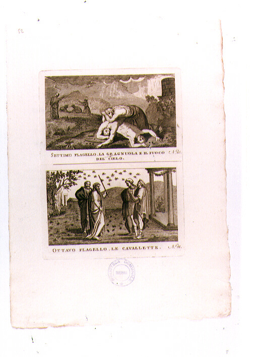 LA ZIZZANIA E LA CARESTIA; L'INVASIONE DI CAVALLETTE (stampa) di Olivieri Bernardino (sec. XVIII)