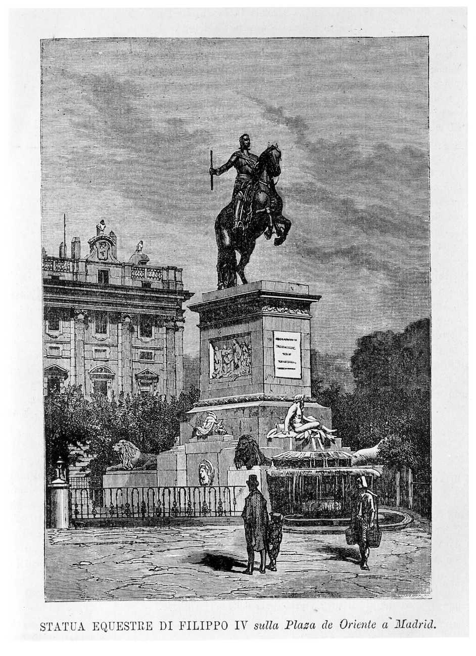 Statua equestre di Filippo IV, la statua di Filippo IV a Madrid (stampa) - ambito italiano (sec. XIX)