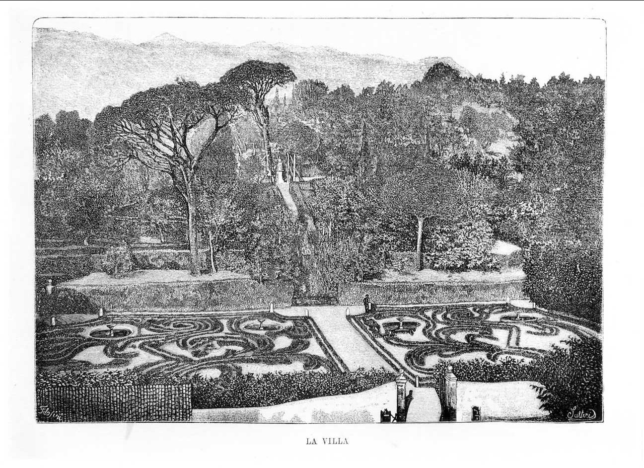La villa, il giardino di villa Montalto a Roma (stampa) di Filosini, Salteri (sec. XIX)
