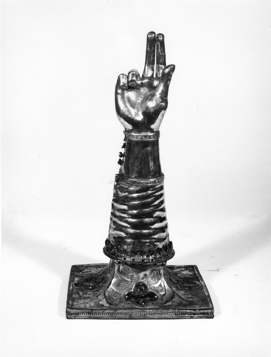 reliquiario antropomorfo - a braccio, opera isolata - bottega sulmonese (sec. XV)