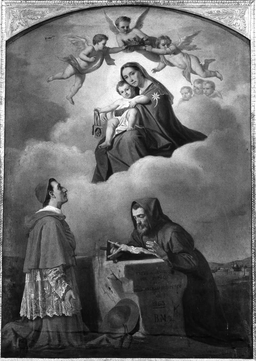Madonna del Carmine e Santi Carlo Borromeo e Francesco di Paola (dipinto) di Molinaro Biagio (attribuito) (sec. XIX)