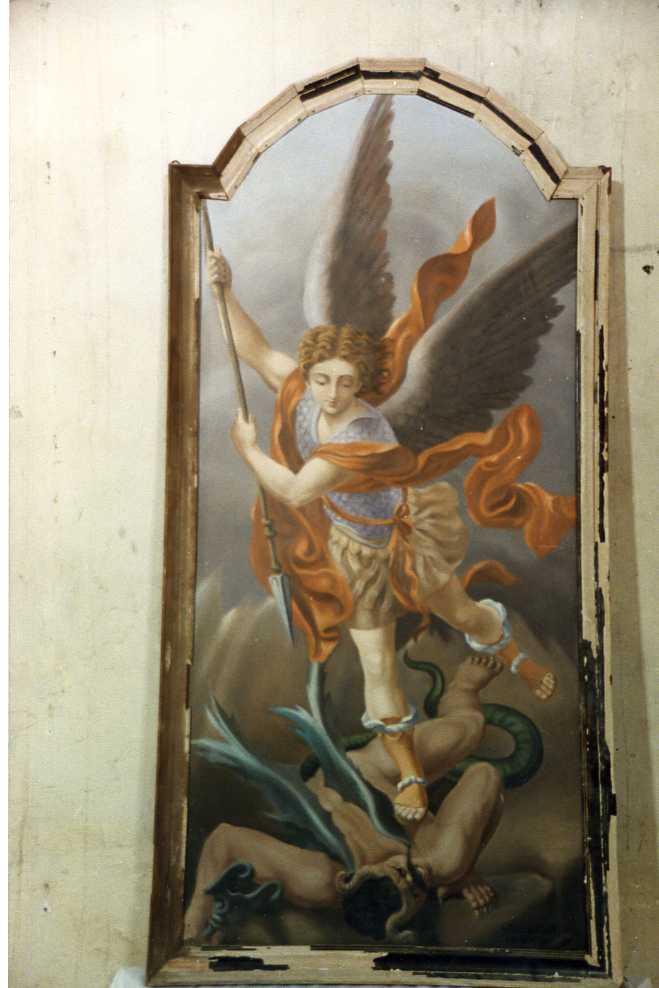 San Michele Arcangelo combatte Satana (dipinto) di Fiocca Nicola (sec. XX)