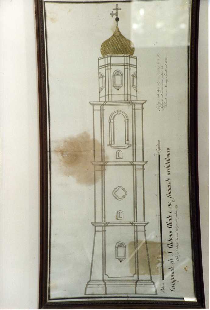 campanile della Chiesa di Sant'Antonio Abate (disegno) di Leonelli Vincenzo (attribuito) (sec. XIX)