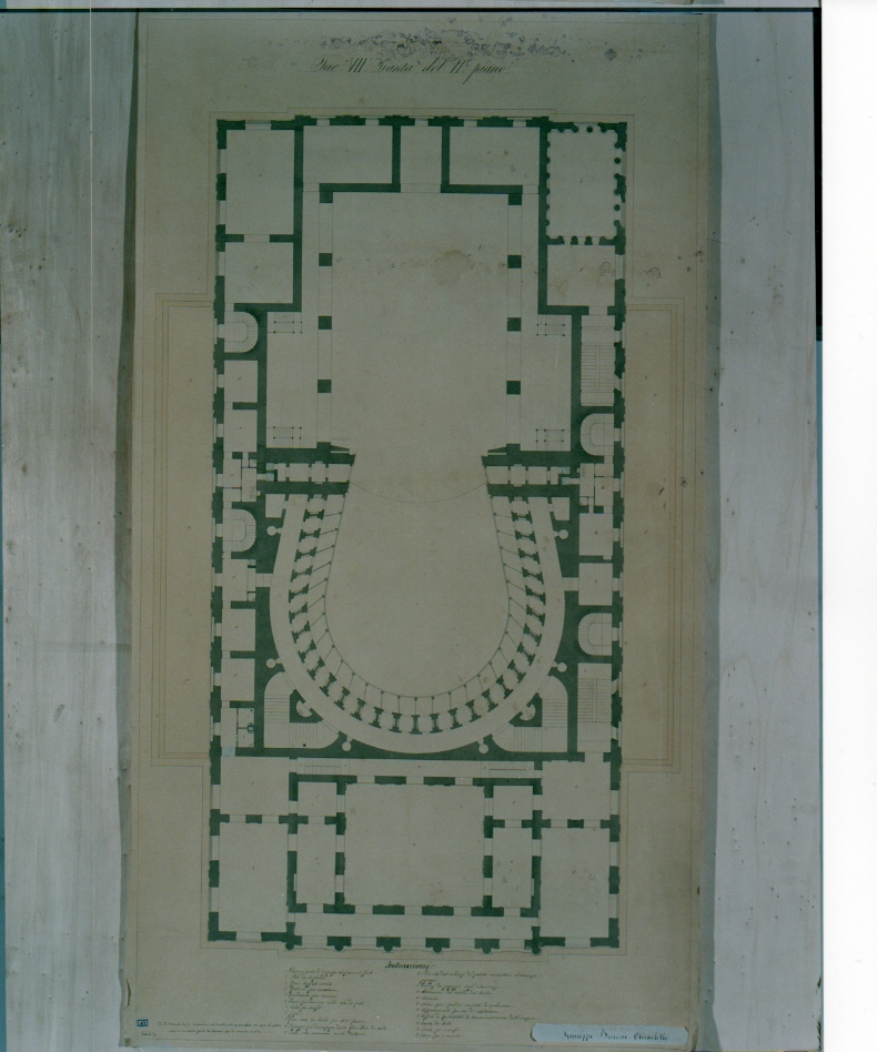 Tav. VII - Pianta del II piano, progetto Teatro Massimo - Palermo (disegno architettonico, elemento d'insieme) di Barone Giuseppe (sec. XIX)