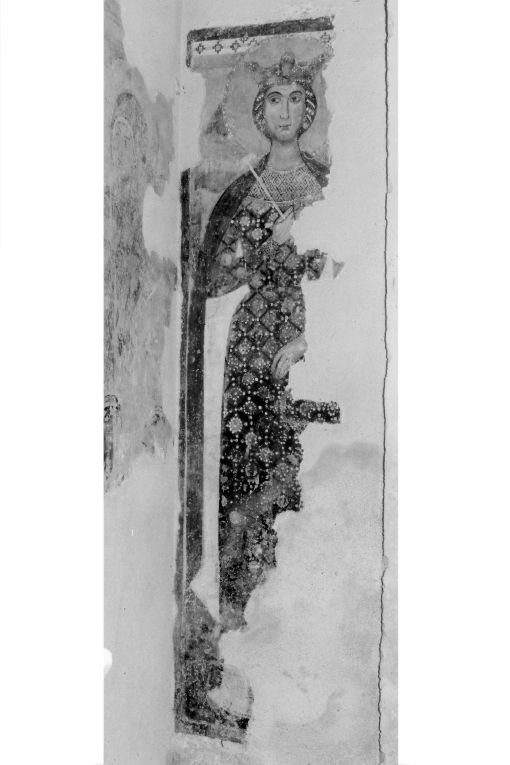 Santa con corona (dipinto, frammento) - ambito pugliese (prima metà sec. XIV)