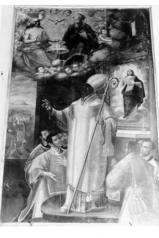 San Pancrazio, apparizione della Trinità a San Pancrazio (dipinto, opera isolata) di Catalano Giovanni Giacomo (secc. XVI/ XVII)