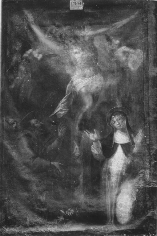 Cristo crocifisso con San Francesco d'Assisi e Santa Caterina da Siena (dipinto) - ambito Italia meridionale (sec. XVII)