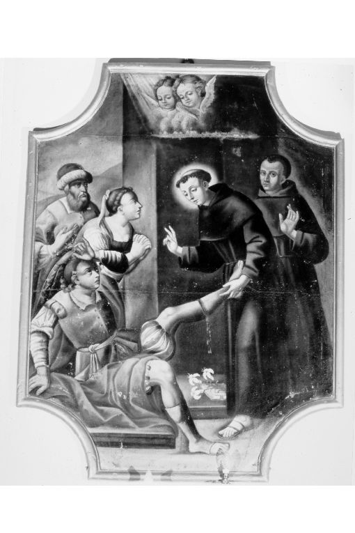Sant'Antonio da Padova attacca il piede al giovane (dipinto) - ambito salentino (ultimo quarto sec. XVIII)