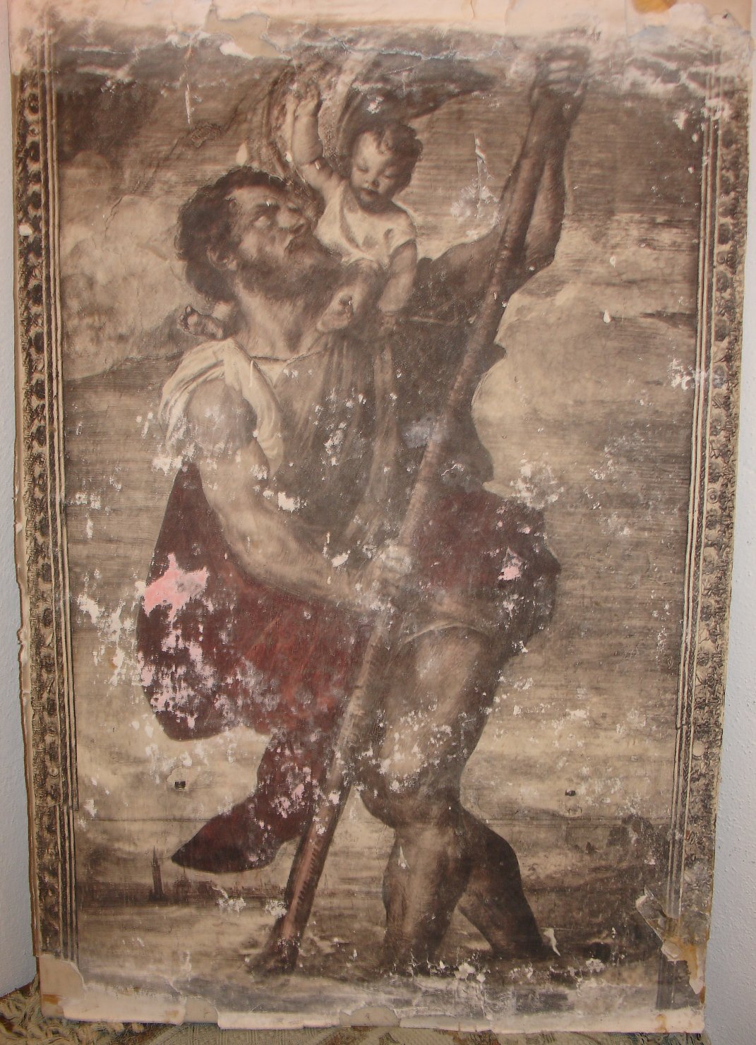San cristoforo guada il fiume con gesù bambino sulle spalle (stampa)