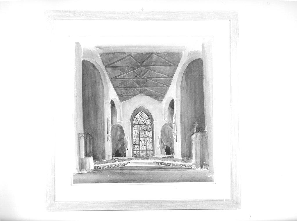 interno di Cattedrale con pedane (disegno, elemento d'insieme) di Ratto Gianni (sec. XX)