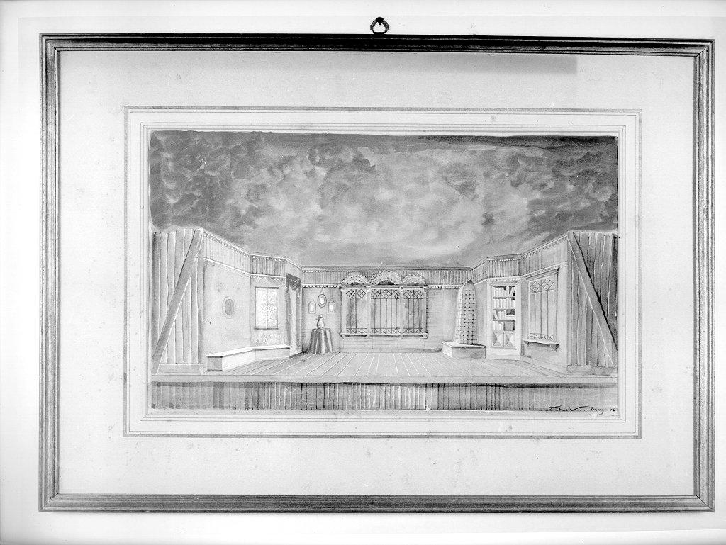 interno con tavole e vista (disegno, elemento d'insieme) di Vossberg Titus (sec. XX)