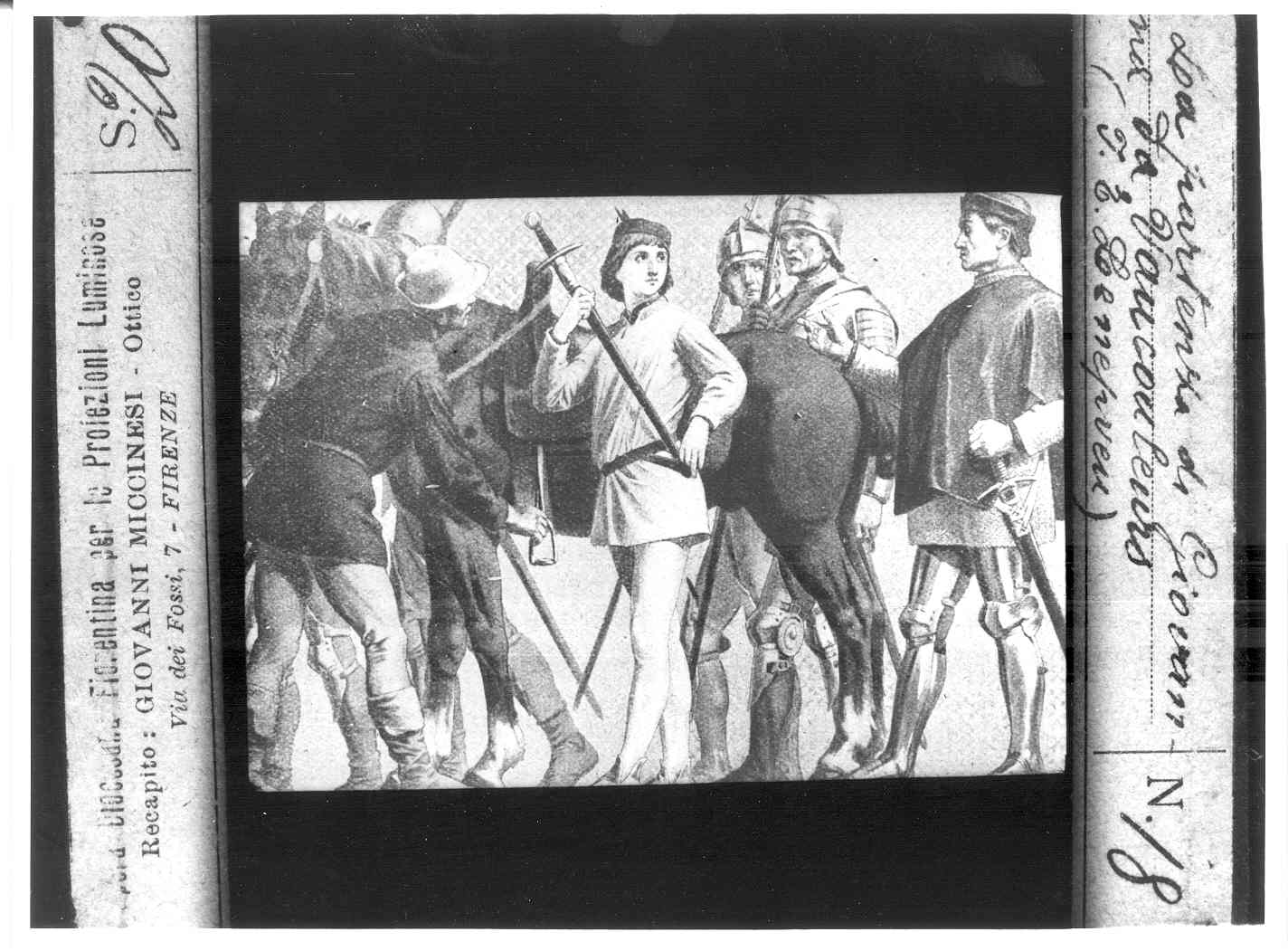 Dipinto raffigurante Giovanna d'Arco in partenza (diapositiva) di Anonimo (XX)