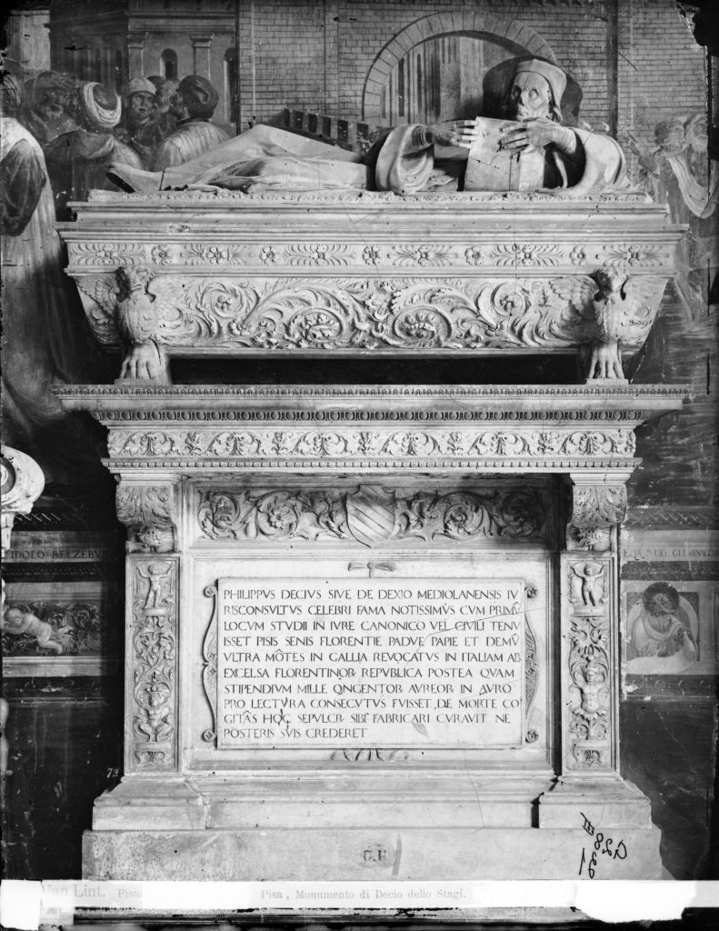 Pisa - Camposanto - Monumento sepolcrale di Filippo Decio (negativo) di Stagi, Stagio, Anonimo (XIX/ XX)