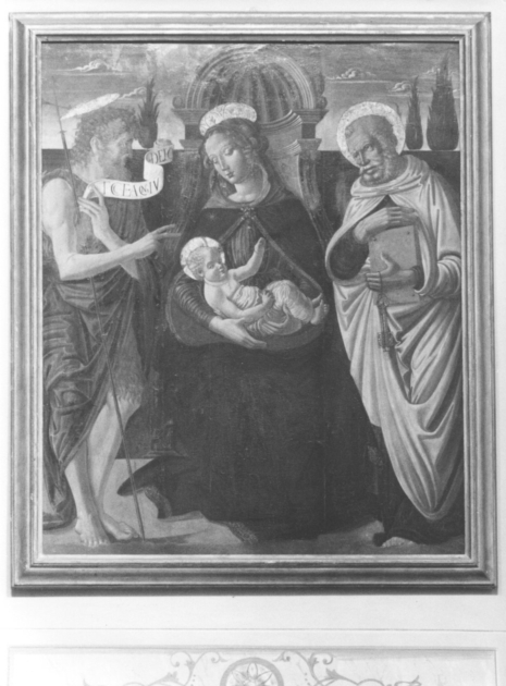 MADONNA IN TRONO SAN GIOVANNI BATTISTA E SAN PIETRO (dipinto) - ambito lucchese (prima metà sec. XV)