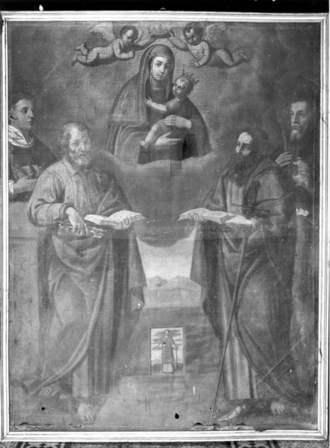 Madonna con Bambino, San Pietro, San Paolo e due Santi (dipinto) - ambito italiano (sec. XVII)