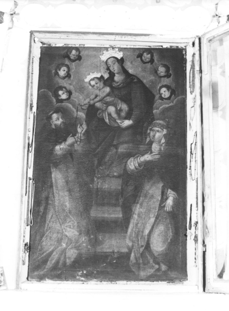 MADONNA DEL ROSARIO CON SAN DOMENICO E SANTA CATERINA DA SIENA (dipinto) - ambito toscano (sec. XVII)