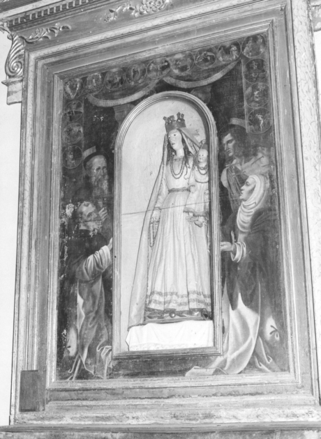 Misteri del rosario e San Domenico, Sant'Antonio Abate, Santa Caterina da Siena, e San Sebastiano (dipinto) - ambito italiano (sec. XVIII)