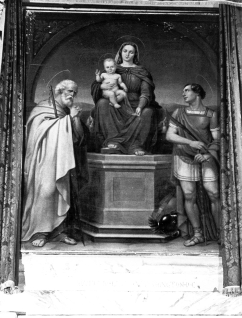 Madonna con Bambino, San Jacopo e San Genesio (dipinto) di Soldini Raffaele (attribuito) (sec. XIX)