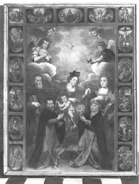 Madonna del Rosario con San Domenico San Donato, Santa Caterina d'Alessandria e Santa caterina da Siena (dipinto) - ambito italiano (sec. XVII)