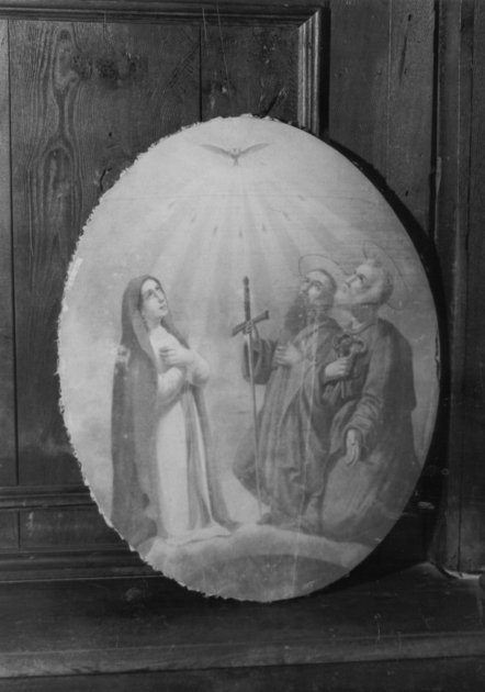 Madonna con San Paolo, San Pietro e colomba dello Spirito Santo (dipinto) di Barsottini Antonio (sec. XX)