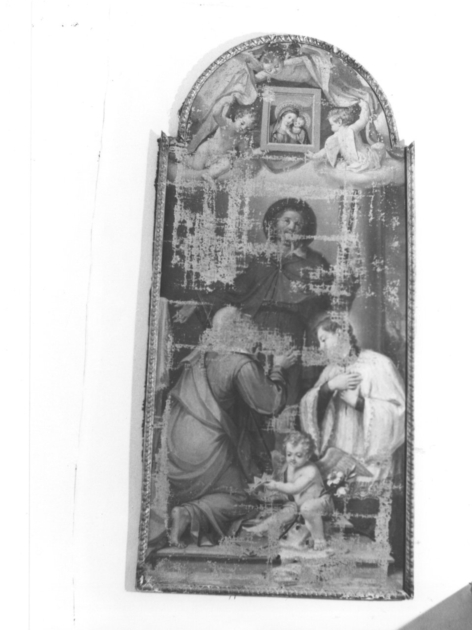 Madonna del Buon Consiglio, San Rocco, San Giuseppe, San Luigi Gonzaga, angelo reggicorona (dipinto) - ambito italiano (sec. XIX)