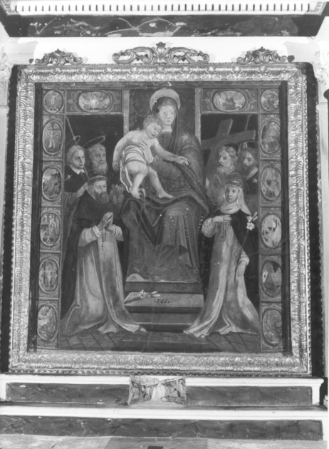 Madonna del Rosario con San Domenico, Santa Caterina da Siena e Santi (dipinto) - ambito italiano (sec. XVII)