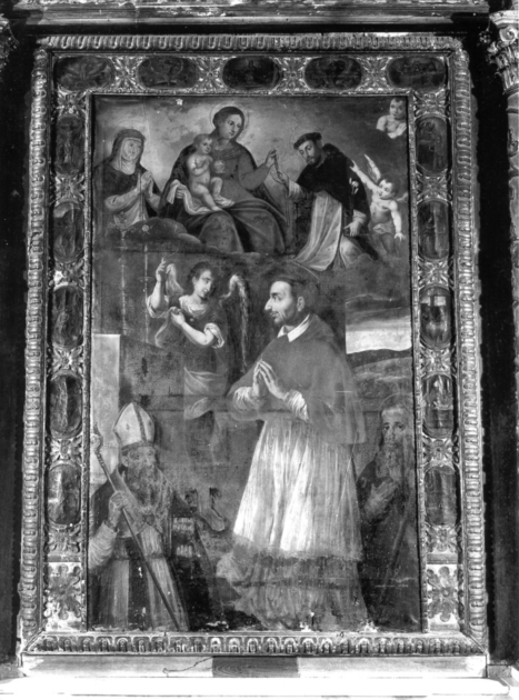 Madonna del Rosario con San Domenico, Santa Caterina da Siena e Santi (dipinto) - ambito italiano (sec. XVII)