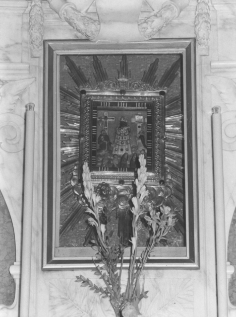 Madomma di Loreto, San Francesco, San Domenico, Santi e fedeli (formella) - ambito toscano (sec. XVII)