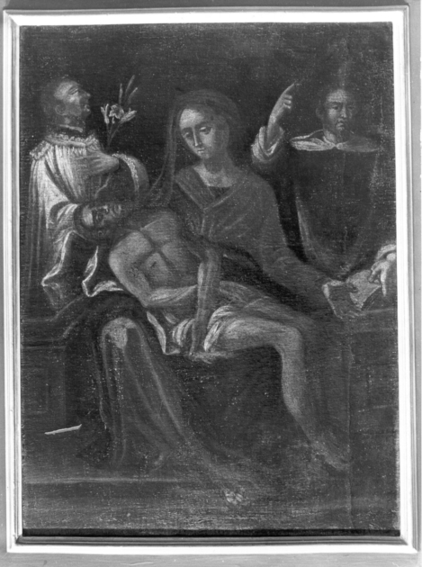 Cristo in pietà co la Madonna, San Luigi e San Domenico (dipinto) - ambito toscano (sec. XVII)