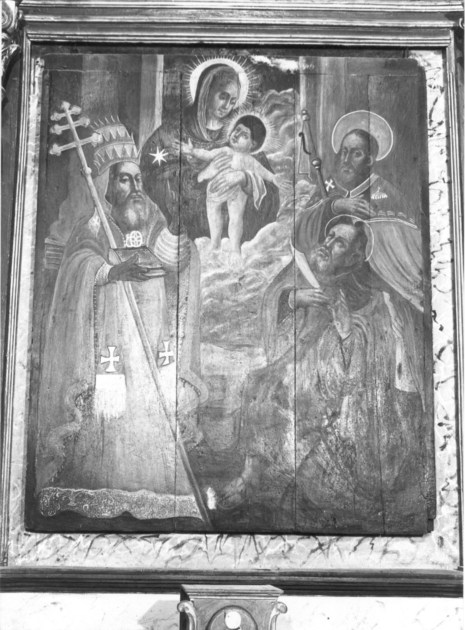 Madonn con Bambino, San Sisto, San Bartolomeo e San Rocco (dipinto) - ambito italiano (secc. XVI/ XVII)