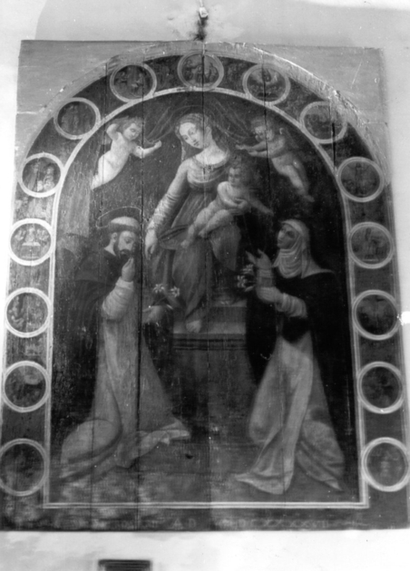 MADONNA DEL ROSARIO CON SAN DOMENICO E SANTA CATERINA DA SIENA (dipinto) - ambito italiano (sec. XVII)