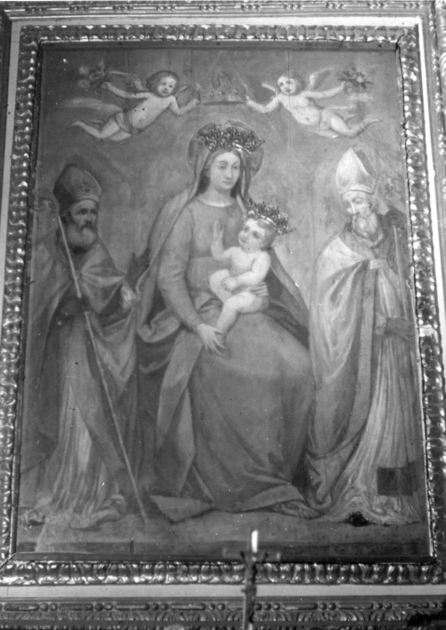 Madonna con Bambino in trono con San Martino e Santo vescovo (dipinto) - ambito italiano (sec. XVII)