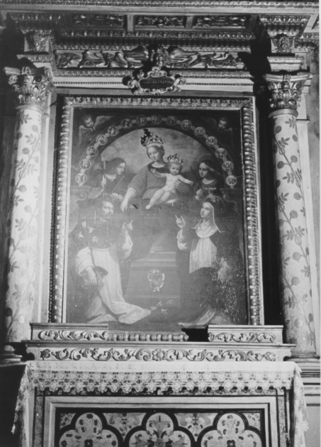 Madonna del Rosario con San Domenico, Santa Caterina da Siena, Sant'Ansano e Santa Lucia (dipinto) di Mannucci Gaspare (sec. XVII)