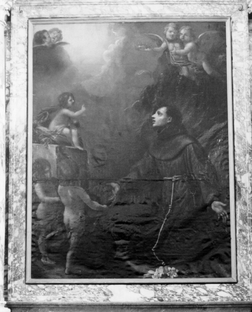apparizione di Gesù Bambino a Sant'Antonio da Padova (dipinto) di Fidani Orazio (metà sec. XVII)