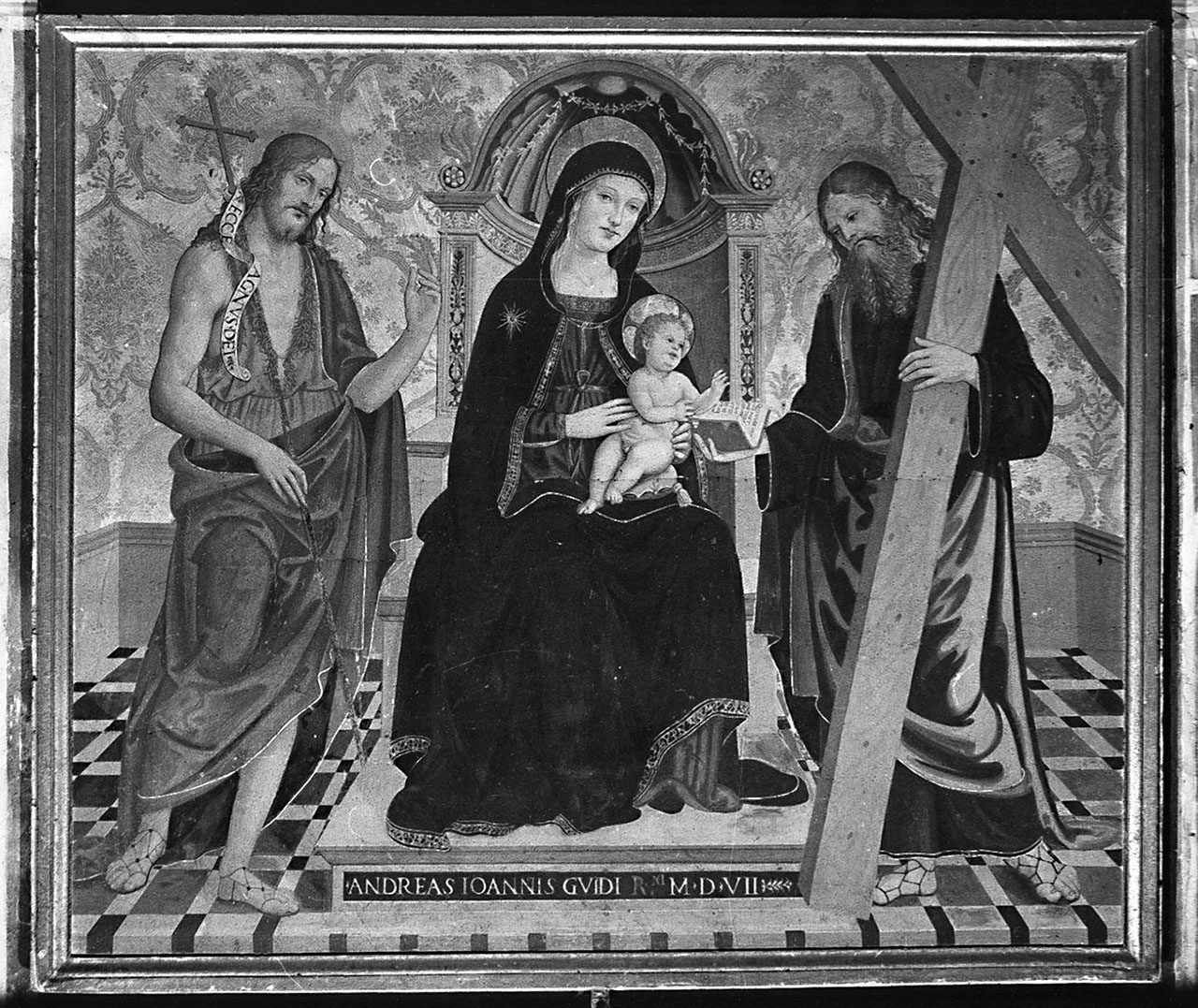 Madonna con Bambino, San Giovanni Battista, Sant'Andrea (dipinto) di Aquili Antonio detto Antoniazzo Romano (sec. XVI)