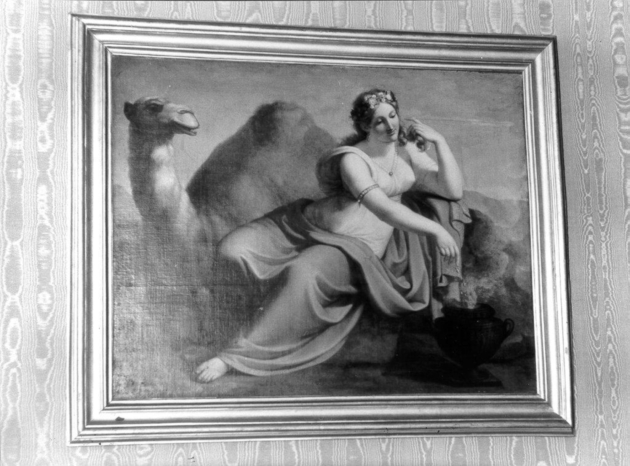 FIGURA FEMMINILE CON DROMEDARIO (dipinto) - ambito italiano (prima metà sec. XIX)