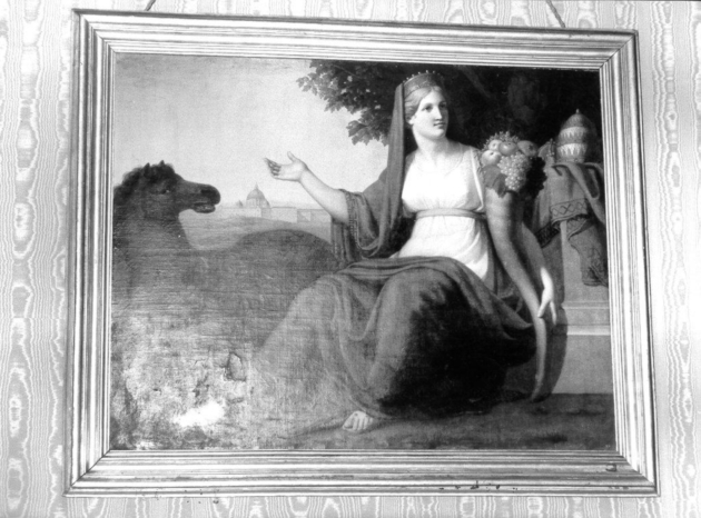 FIGURA FEMMINILE CON CAVALLO (dipinto) - ambito italiano (prima metà sec. XIX)