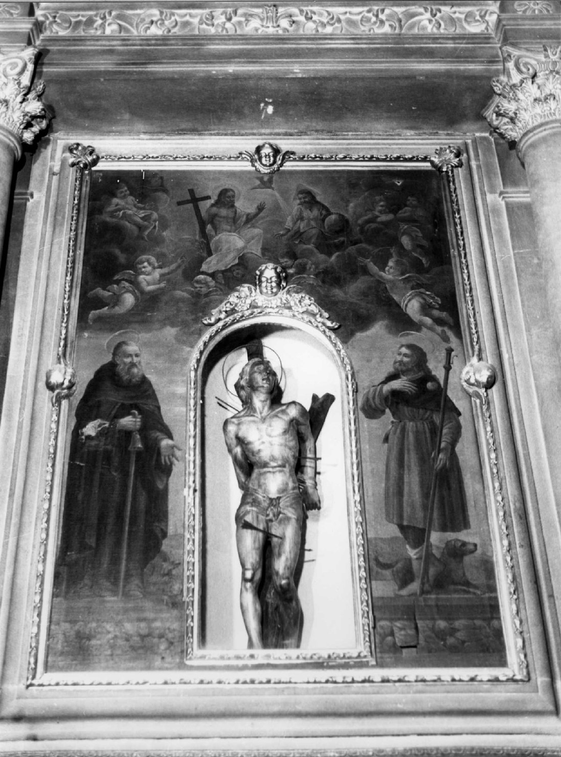 Trinità con Sant' Antonio Abate e San Rocco (dipinto) - ambito toscano (sec. XVII)