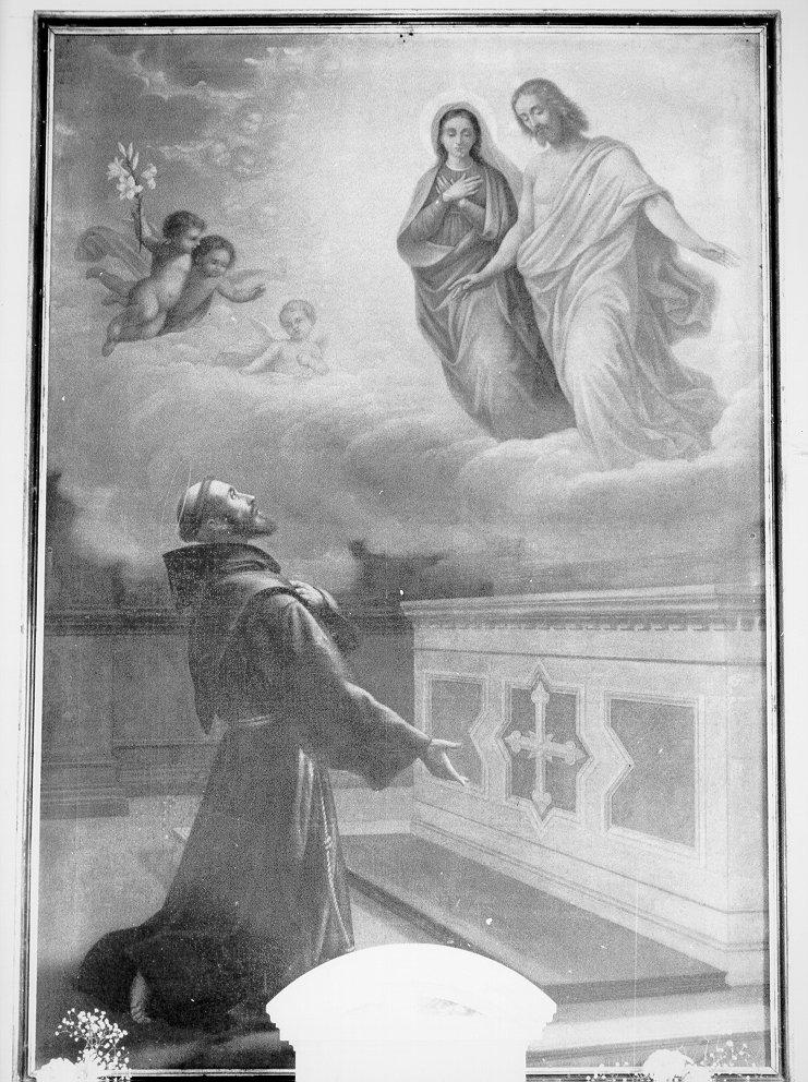 San Francesco in preghiera davanti alla Vergine e a Cristo (dipinto, opera isolata) di Pezzati Pietro (sec. XIX)