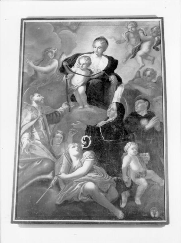 MADONNA CON BAMBINO TRA ANGELI E SANTI (dipinto) - ambito toscano (prima metà sec. XVIII)