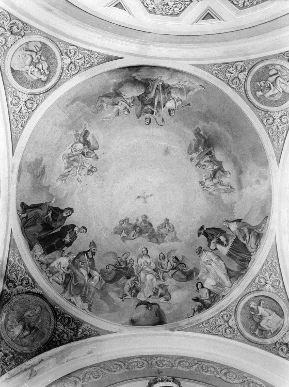 Immacolata Concezione e santi/ virtù cardinali (soffitto dipinto) di Martellini Gasparo (attribuito) (sec. XIX)