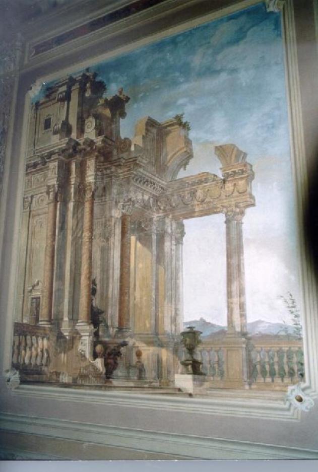 Paesaggio con architetture (decorazione pittorica, complesso decorativo) di Della Valle Pietro (attribuito), Della Valle Giuseppe (attribuito) (sec. XIX)