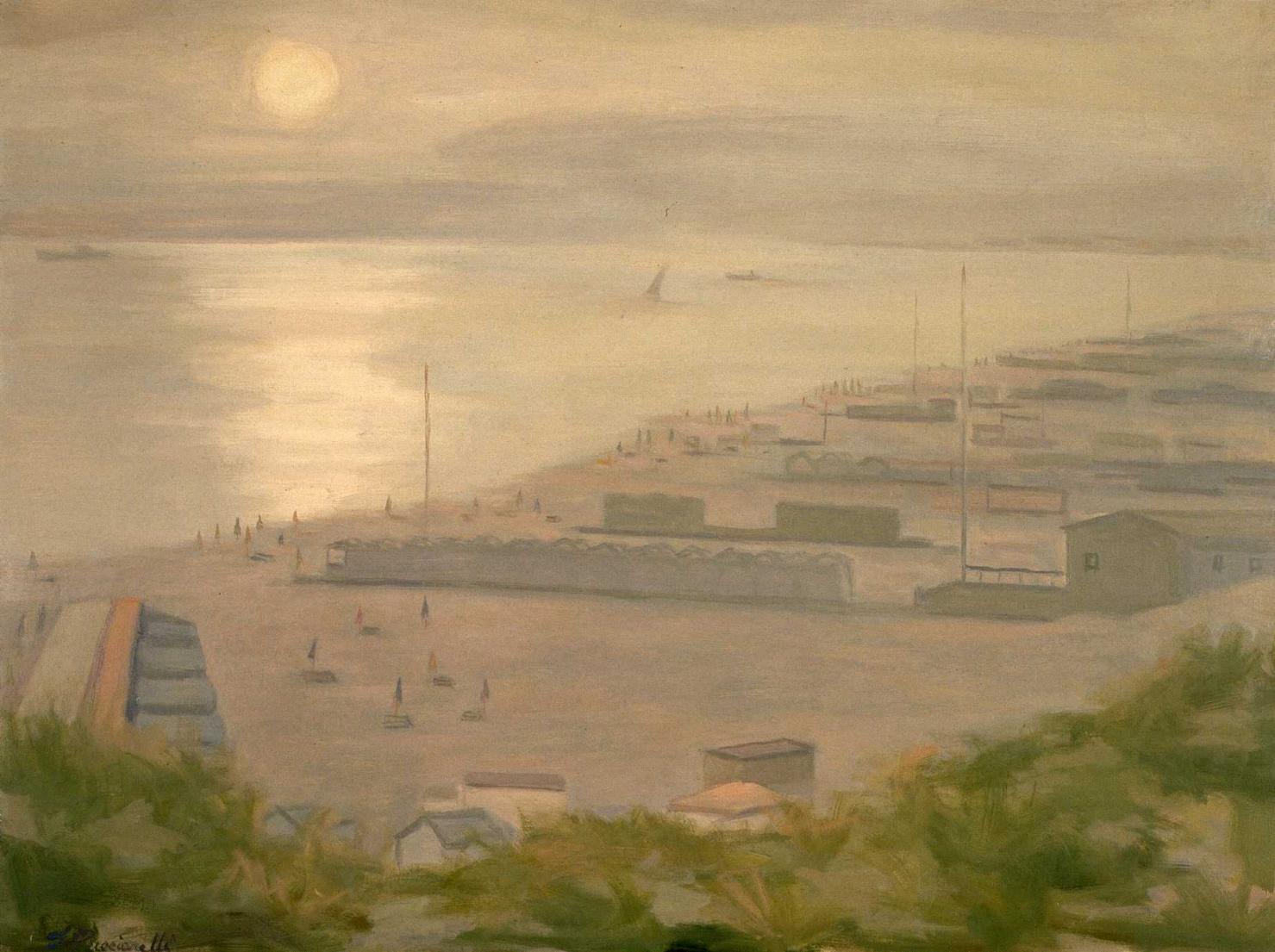 Spiaggia Tirrenia calasole, veduta (dipinto, opera isolata) - ambito italiano (seconda metà sec. XX)