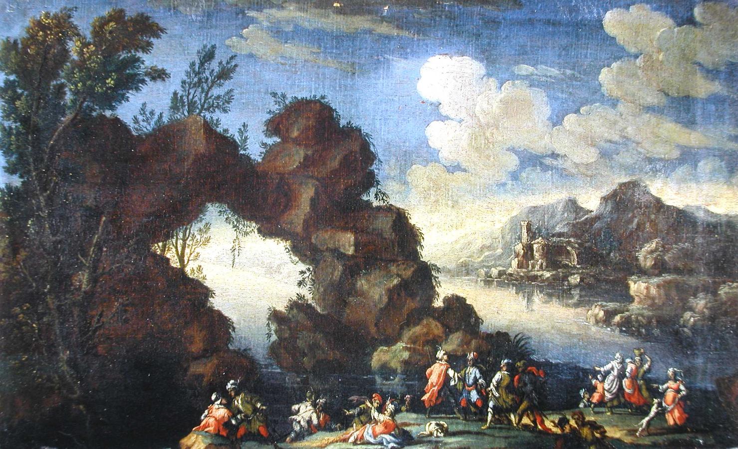 Paesaggio marino con rocce e figure, veduta (dipinto, opera isolata) - ambito toscano (prima metà sec. XVIII)
