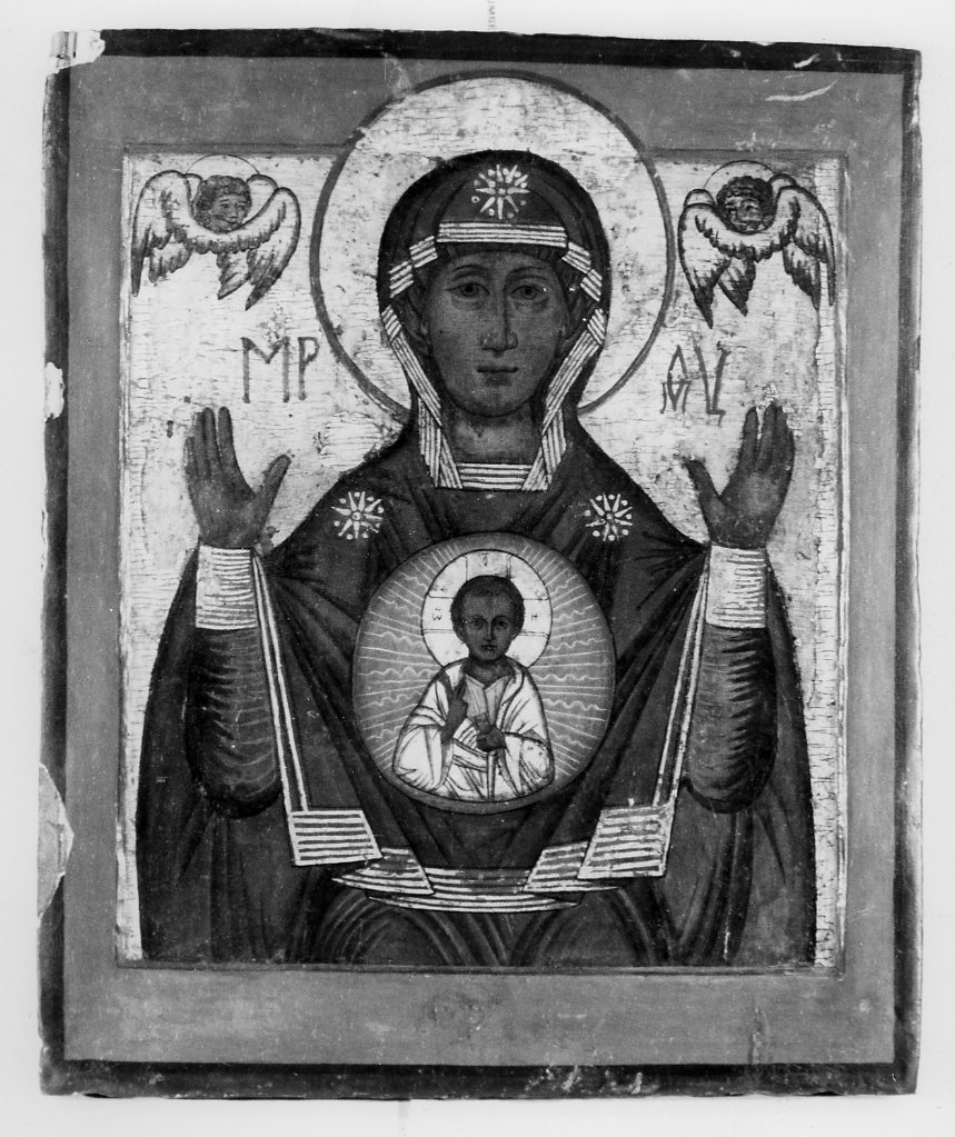 Madre di Dio del Segno, Madonna con Bambino e angeli (icona) - ambito russo (sec. XIX)