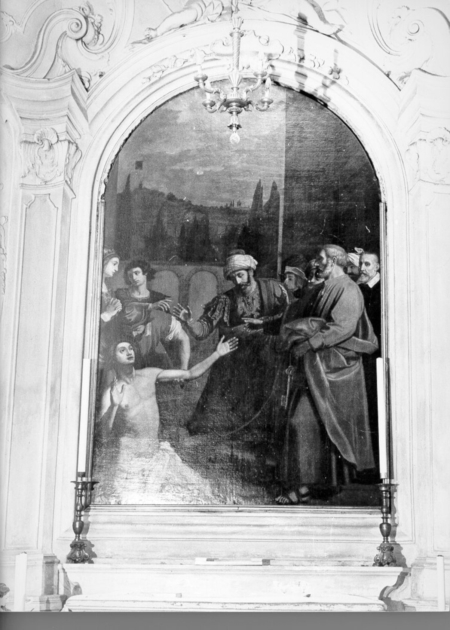 San Pietro resuscita Tabita (dipinto) di Gamberucci Cosimo (attribuito) (inizio sec. XVII)